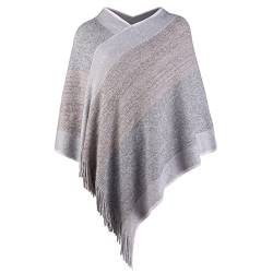 Damen Elegant Strickschal Poncho mit Fransen V-Ausschnitt Streifen Pullover Umhang Geschenke für Frauen Mama, violett, Einheitsgröße von Fomolom