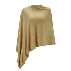 Damen-Poncho, leicht, einfarbig, Pullover-Schal, Strick-Cape, elegant, Damen-Oberteil, camel, One size von Fomolom