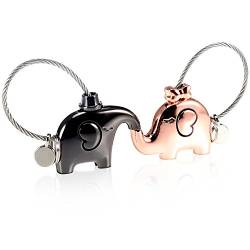 Foonii 1 Paar Schlüsselanhänger, Abnehmbar küssender Elefant Schlüsselring, niedliche Schlüssel Anhänger, Valentinsgruß Geschenk Zink Legierungs glänzende (Gun Schwarz + Rose Gold) von Foonii