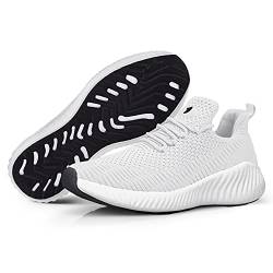 Footfox Damen Walking Fashion Schuhe -Slip On Weiß Sneakers Sport Jogging Tennisschuhe Bequeme atmungsaktive Casual Gestrickte Mesh Schuhe für Fitnessstudio, Leichtathletik, 38 EU, FFS13W1 von Footfox