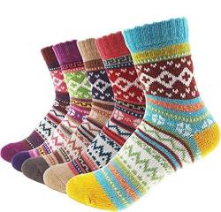 Footfox Die weibliche Wintersonnenwende wärmt dicke Socken, 5 Paar Wolle, Blumen weiche Nadeln, Strickjacke, warme Socken, reine Wolle, alte Winterstrümpfe EU 35-41 von Footfox