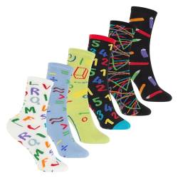 Footstar Bunte Baumwoll Socken mit lustigen Motiven für Mädchen & Jungen (6 Paar) - School 31-34 von Footstar