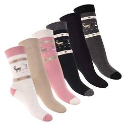 Footstar Damen Wintersocken (6 Paar) Warme Vollfrottee Socken mit Thermo Effekt - Schwarz-Rosa 39-42 von Footstar