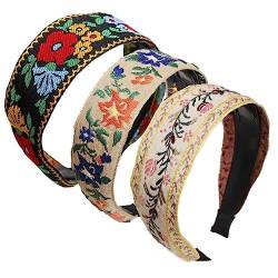 3 Pcs Stirnband Handgefertigt Stickerei Böhmen Böhmien Floral Breite Stirnbänder Vintage Ethnische Stil Haarband Haarzubehör Für Frauen Mädchen von Fopytu