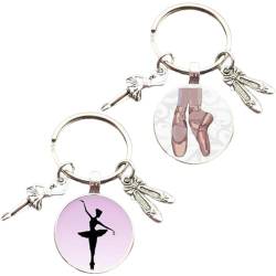 Fopytu Ballett-Tänzer-Figur-Silhouette-Schlüsselanhänger, 2 Stück/Set, Schlüsselanhänger, Taschenanhänger, Auto-Schlüsselanhänger, Charm-Handtasche, hängendes Geschenk für Mädchen von Fopytu