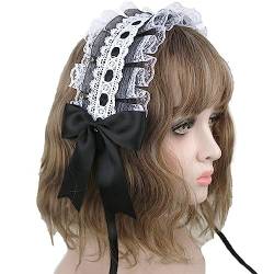 Spitze Lolita Stirnband Für Frauen Mädchen Lolita Maid Cosplay Haare Hoop Süße Bögen Kopfbedecke Vintage Spitzenspitzen Haarzubehör Accessoires von Fopytu