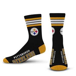 FBF Unisex-Erwachsene 4 Streifen Deuce Crew Socken, Pittsburgh-Steelers, Large von For Bare Feet