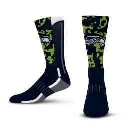 For Bare Feet NFL Herren Damen Team Color Logo Game Day Digi Mashup Performance Warm & Cold Weather Comfort Crew Socken, Seattle Seahawks – Marineblau, Large von For Bare Feet