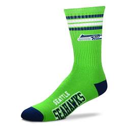 For Bare Feet NFL Herren Reverse 4 Stripe Deuce Crew Socken (Seattle Seahawks, Größe M (38-46) von For Bare Feet