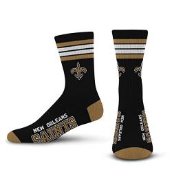 For Bare Feet Unisex-Erwachsene 4 Streifen Deuce Crew-Socken, New Orleans Saints, Medium von For Bare Feet