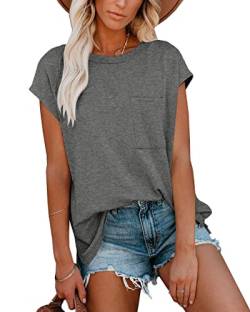 Damen Rundhals Oberteil Elegant Freizeit Sommer Casual T-Shirt mit Tasche Grau XL von For G and PL