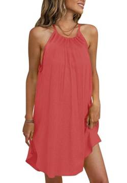 For G and PL Damen Alltagskleid Rundhals Sommerkleider Strandkleid Neckholder Kleid Freizeitkleid Rosa Minikleid S von For G and PL