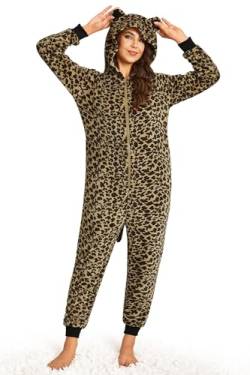 For G and PL Damen Animal Tieroutfit Tierkostüme Jumpsuit Stitch Onesie Fleece Pyjama Tier Relax Kostuem Gepard XL von For G and PL