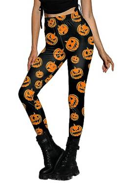 For G and PL Damen Halloween Leggings Hohe Taille Bedruckte Kürbis Muster Skinny Weich Hosen S von For G and PL