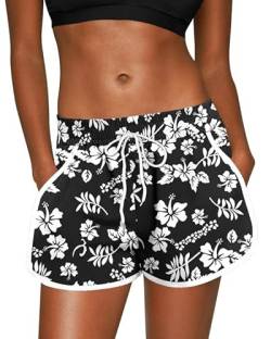 For G and PL Damen Hawaiian Badehose Casual Mit Taschen Und Printing Boardshort Schwarz&Blumen M von For G and PL