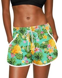 For G and PL Damen Lässig Tankini Badeshorts mit Bund Und Blätter Badehose Ananas XL von For G and PL