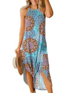 For G and PL Damen Sommer Casual Ärmellos Seitenschlitz Halfter Lange Maxi Strandkleid, Boho, X-Klein von For G and PL