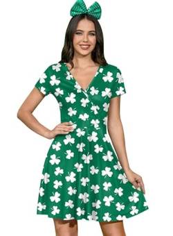 For G and PL Damen St. Patrick's Day Kurzarm V-Ausschnitt Wickelkleid, Weißer Kleeblatt, XX-Large von For G and PL