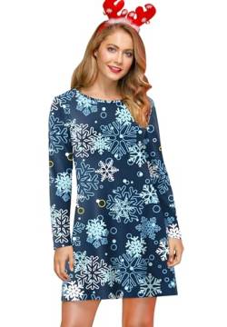 For G and PL Damen Ugly Weihnachten Langarm Kleid Rundhalsausschnitt Party Kleider Schneeflocken Blau XXL von For G and PL