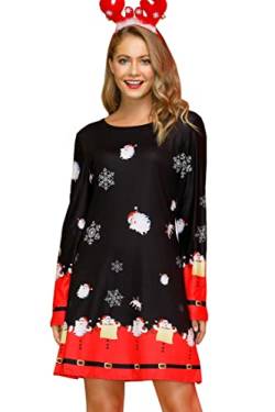 For G and PL Damen Ugly Weihnachten Print Mini Kleid Lange Armel Rudolph Rentier Elch Drucken Blusenkleid S von For G and PL