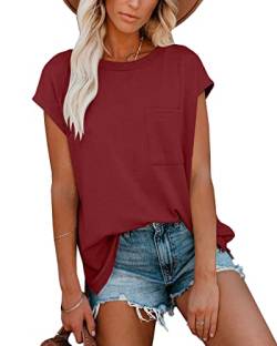 For G and PL Frauen Casual Tshirts Women Flügelärmel Tshirt Frauen Bluse Knit Pocket Tee Burgundy M von For G and PL