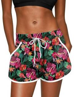 For G and PL Frauen Sommer Boardshorts Tropical Mit Kordelzug Und Print Bademode Rot Floral L von For G and PL