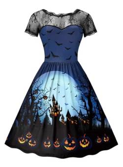 For G and PL Halloween Damen Druck Kostüm Midikleid Mond Spitzenkrägen Dress Party Kleider S von For G and PL