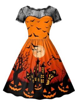 For G and PL Halloween Damen Elegant Kurzarm Kostüm Party Midikleid Dress Spitzenkrägen Kleider L von For G and PL