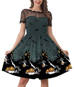 For G and PL Halloween Damen Elegant Kurzarm Kostüm Party Midikleid Dress Spitzenkrägen Kleider XL von For G and PL