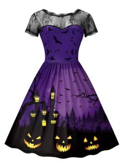 For G and PL Halloween Damen Elegant Kurzarm Kostüm Spitzenkrägen Midikleid Dress Party Kleider S von For G and PL