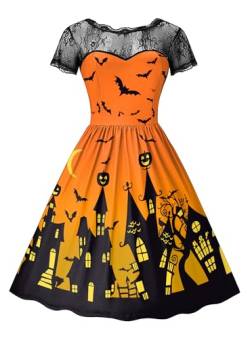 For G and PL Halloween Damen Fledermaus Druck Kostüm Spitzenkrägen Midikleid Dress Party Kleider L von For G and PL