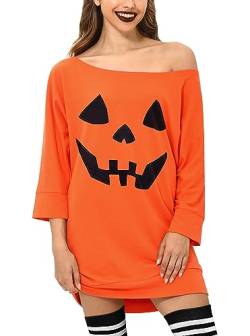 For G and PL Halloween Damen Kostüm Kürbis Oberteil Langarmshirt Party 3/4 Sleeve Schulterfrei Shirt XXL von For G and PL