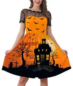 For G and PL Halloween Damen Kürbis Weich Kostüm Midikleid Spitzenkrägen Orange Dress Party Kleider L von For G and PL