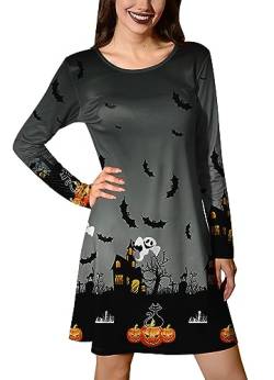 For G and PL Halloween Damen Midi Kleid Kürbis Fledermaus Grau Blusenkleid Sexy Dress Party XXL von For G and PL