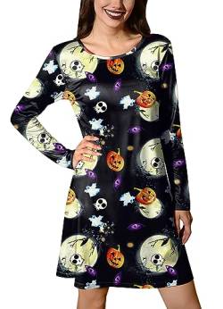 For G and PL Halloween Damen Party Kleid Langarm Kostüm Kürbis Bedruke Dress Blusenkleid Schwarz L von For G and PL