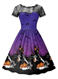 For G and PL Halloween Damen Tief Rückenausschnitt Violett Kostüm Midikleid Spitzenkrägen Dress Party Kleide L von For G and PL