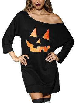 For G and PL Halloween Damen Top Casual Oberteil Schulterfrei 3/4 Sleeve Langarmshirt Party Schwarz L von For G and PL