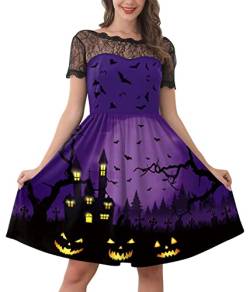 For G and PL Halloween Damen Weich Kürbis Kostüm Violett Spitzenkrägen Midikleid Dress Party Kleider M von For G and PL