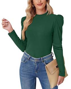 For G and PL Herbsttop Oberteile Strickpullover Damen Elegant Langarm Puffärmel Bluse Waldgrün S von For G and PL