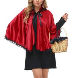 For G and PL Roter Samtumhang Damen Karneval Kapuzenumhang Mädchen Red Cape Cosplay Kostüm Roter Umhang Fasching L von For G and PL