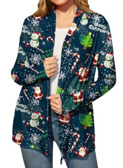 For G and PL Strickjacke Frauen Lang Elegant Cardigan Weihnachten Schneeflocke Open Front Pullover Bluse M von For G and PL