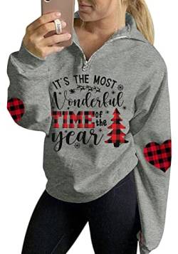 For G and PL Weihnachten Damen Grau Hoodie Sweatshirt Weihnachtspulli Kapuzen Druck Party Pullover XL von For G and PL