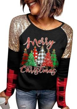 For G and PL Weihnachten Damen Herbst Pullover Weihnachtspullover Langarmshirt Weihnachtsbaum Druck Sweatshirt S von For G and PL