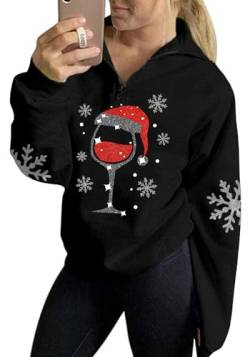 For G and PL Weihnachten Damen Hoodie Kapuzen Party Reißverschluss Druck Schwarz Sweatshirt Pullover XL von For G and PL