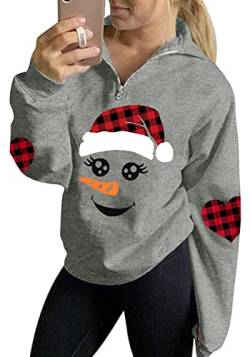 For G and PL Weihnachten Damen Hoodie Kapuzen Schneemann Druck Reißverschluss Sweatshirt Pullover Grau M von For G and PL