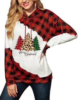 For G and PL Weihnachten Damen Hoodie Sweatshirt mit Tasche Druck Weihnachtspullover Weihnachtsbaum XXL von For G and PL