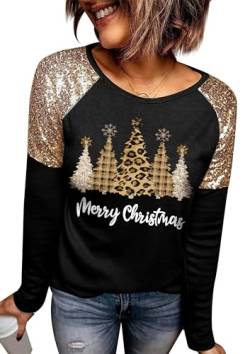 For G and PL Weihnachten Damen Oberteil Pullover Weihnachtsbaum Druck Weihnachtspullover Schwarz Sweatshirt XL von For G and PL