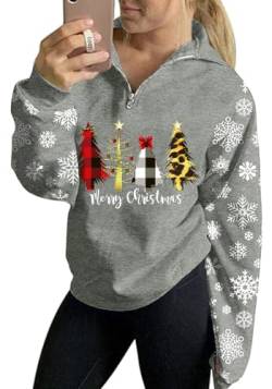 For G and PL Weihnachten Damen Reißverschluss Hoodie Weihnachtspulli Kapuzen Weihnachtsmann Druck Pullover XXL von For G and PL