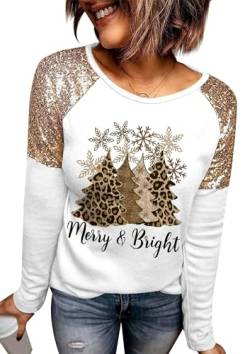 For G and PL Weihnachten Damen Top Pullover Weihnachtspullover Langarmshirt Weihnachtsbaum Druck Sweatshirt XL von For G and PL