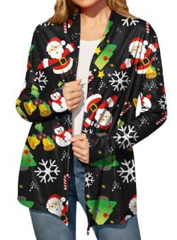 For G and PL Weihnachtsstrickjacke Damen Modischer Mantel mit Schneeflocken Print Mittellange Windjacke Cardigan Bluse L von For G and PL